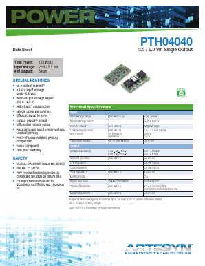 PTH04040W Datasheet PDF Artesyn Technologies