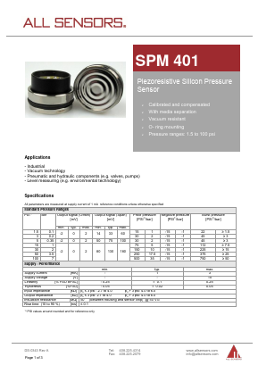 SPM401 Datasheet PDF All Sensors Corporation