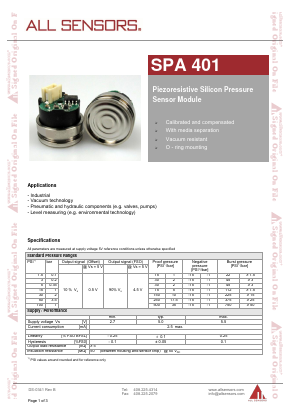 SPA401 Datasheet PDF All Sensors Corporation