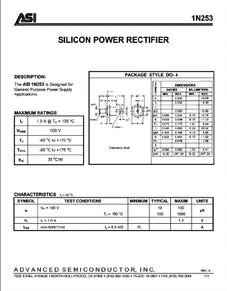 1N253 Datasheet PDF Advanced Semiconductor