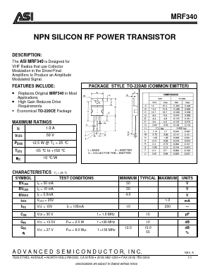 MRF340 Datasheet PDF Advanced Semiconductor