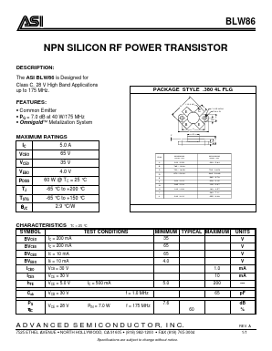 BLW86 Datasheet PDF Advanced Semiconductor