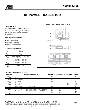AM0912-150 Datasheet PDF Advanced Semiconductor