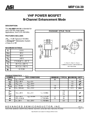 MRF134-39 Datasheet PDF Advanced Semiconductor