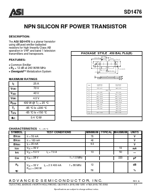 SD1476 Datasheet PDF Advanced Semiconductor