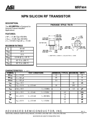 MRF904 Datasheet PDF Advanced Semiconductor