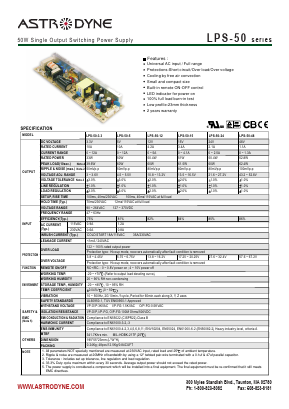 LPS-50-12 Datasheet PDF Astrodyne Corporation