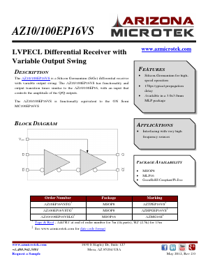 AZ100EP16VSTGR2 Datasheet PDF Arizona Microtek, Inc