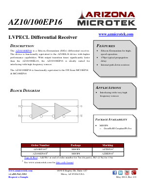 AZ10EP16 Datasheet PDF Arizona Microtek, Inc