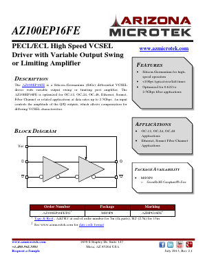 AZ100EP16FE Datasheet PDF Arizona Microtek, Inc