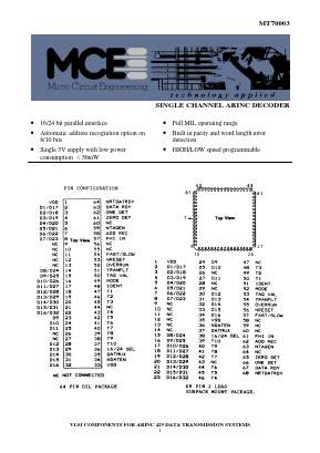 MT70003 Datasheet PDF Aeroflex Corporation