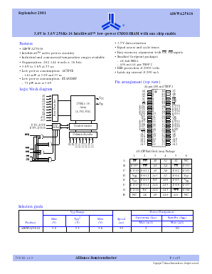 AS6WA25616-BC Datasheet PDF Alliance Semiconductor