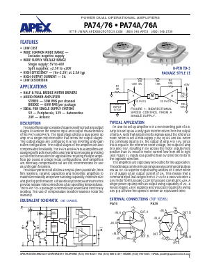 PA76A Datasheet PDF Apex Microtechnology