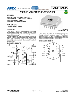PA52A Datasheet PDF Apex Microtechnology