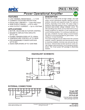 PA13 Datasheet PDF Apex Microtechnology