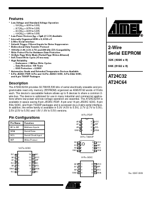 AT24C64N-10SC Datasheet PDF Atmel Corporation