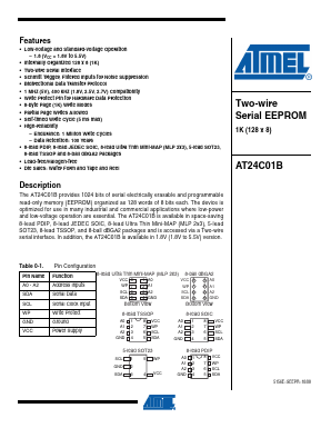 AT24C01B Datasheet PDF Atmel Corporation