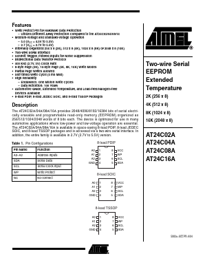 AT24C02A-10PE-2.7 Datasheet PDF Atmel Corporation