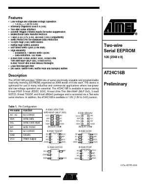 AT24C16B-TSU-T Datasheet PDF Atmel Corporation