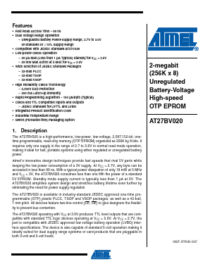 AT27BV020-90TU Datasheet PDF Atmel Corporation