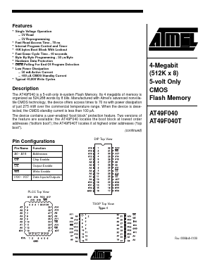 AT49F040T-70PC Datasheet PDF Atmel Corporation