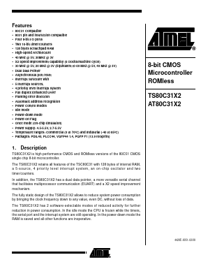 AT80C31X2-SLSUV Datasheet PDF Atmel Corporation