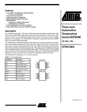 AT93C46A-10SQ-2.7 Datasheet PDF Atmel Corporation