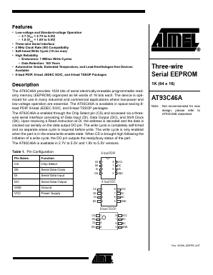 AT93C46A-10PU-2.7 Datasheet PDF Atmel Corporation