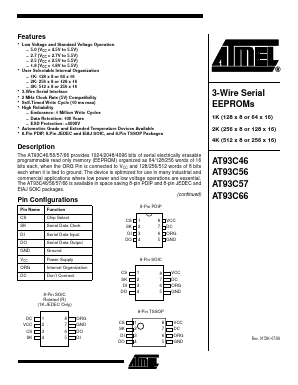 AT93C46-10SI-1.8 Datasheet PDF Atmel Corporation