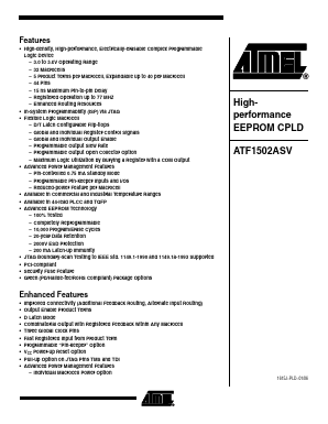 ATF1502ASV-15AI44 Datasheet PDF Atmel Corporation