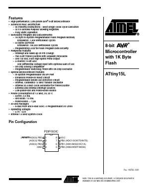 ATTINY15L-1PI Datasheet PDF Atmel Corporation