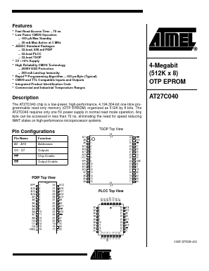 AT27C040-12TC Datasheet PDF Atmel Corporation