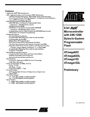 ATMEGA603L-4AI Datasheet PDF Atmel Corporation