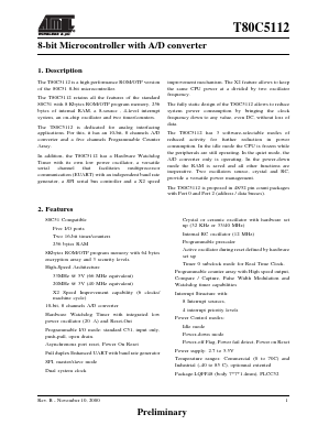 T80C5112-RKUCL Datasheet PDF Atmel Corporation