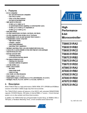 AT80C51RA2-SLSIV Datasheet PDF Atmel Corporation