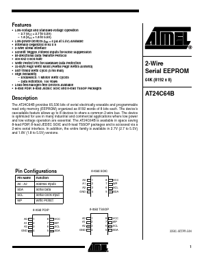 AT24C64B-W1.8-11 Datasheet PDF Atmel Corporation