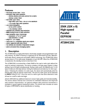 AT28HC256-70JU Datasheet PDF Atmel Corporation