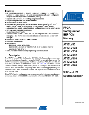 AT17LV256A-10TQC Datasheet PDF Atmel Corporation