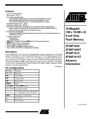 AT49F1604-70UI Datasheet PDF Atmel Corporation