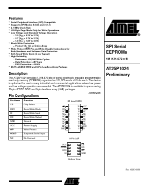 AT25P1024W1-10SI-1.8 Datasheet PDF Atmel Corporation