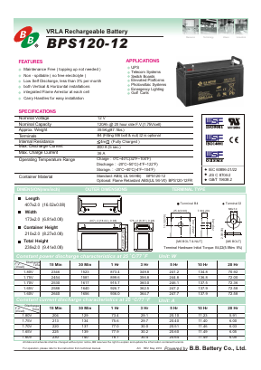 BPS120-12 Datasheet PDF B. B. Battery Co., Ltd.