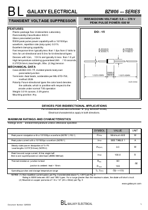 BZW06-5V8B Datasheet PDF Galaxy Semi-Conductor