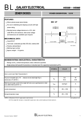 1N5338B Datasheet PDF Galaxy Semi-Conductor