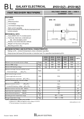 BYD31G Datasheet PDF Galaxy Semi-Conductor