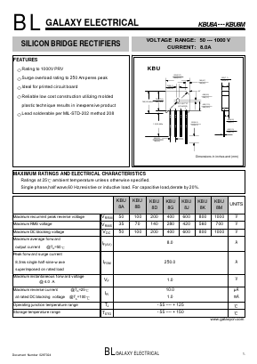 KBU8D Datasheet PDF Galaxy Semi-Conductor
