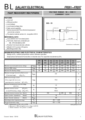 FR207 Datasheet PDF Galaxy Semi-Conductor
