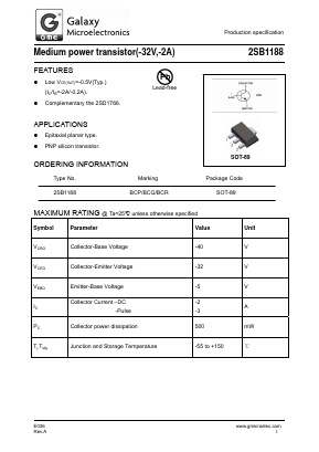 2SB1188 Datasheet PDF Galaxy Semi-Conductor