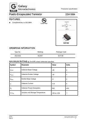 2SA1664 Datasheet PDF Galaxy Semi-Conductor