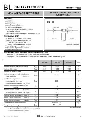 PR1600 Datasheet PDF Galaxy Semi-Conductor