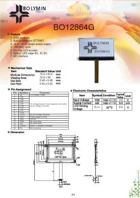BO12864G Datasheet PDF BOLYMIN Inc